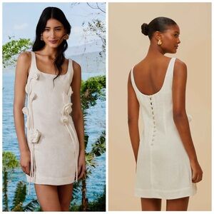 Farm Rio Off White Floral Applique‎ 3D Linen Mini Dress Sleeveless XL